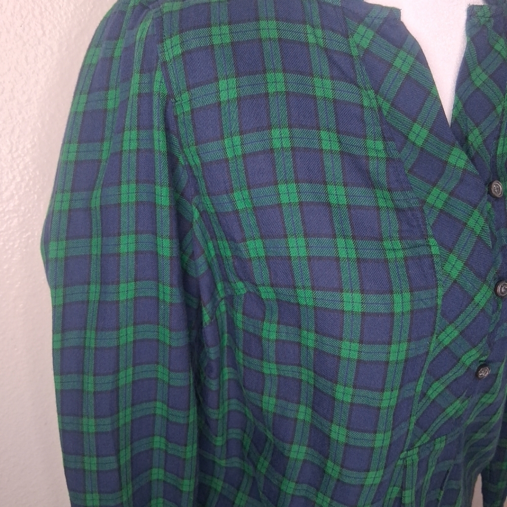 Talbots Women's Shirt Green Blue Plaid Popover Tunic Long Slv Henley PP (0-2) - Picture 6 of 16
